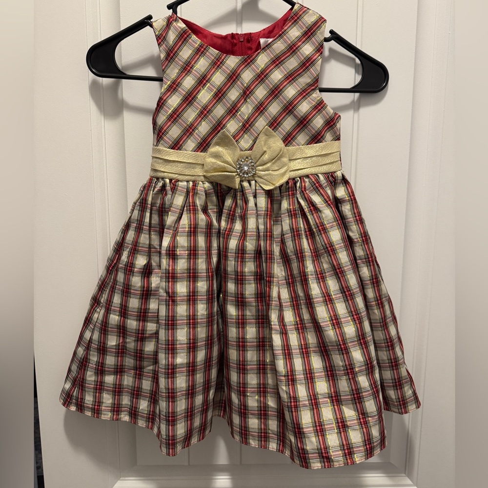 Rare Editions Red and Gold Plaid Dress Lined 3T